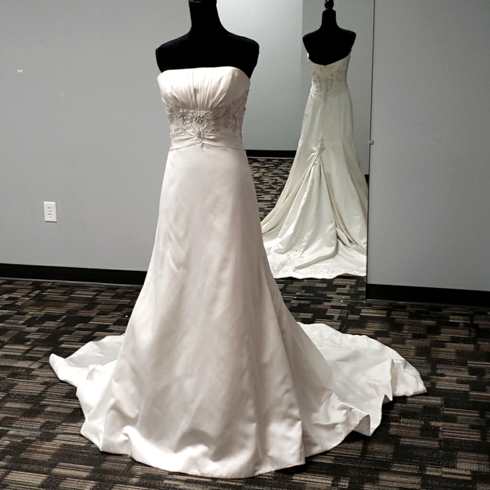 Allure bridal, strapless,beaded waistline, size 10